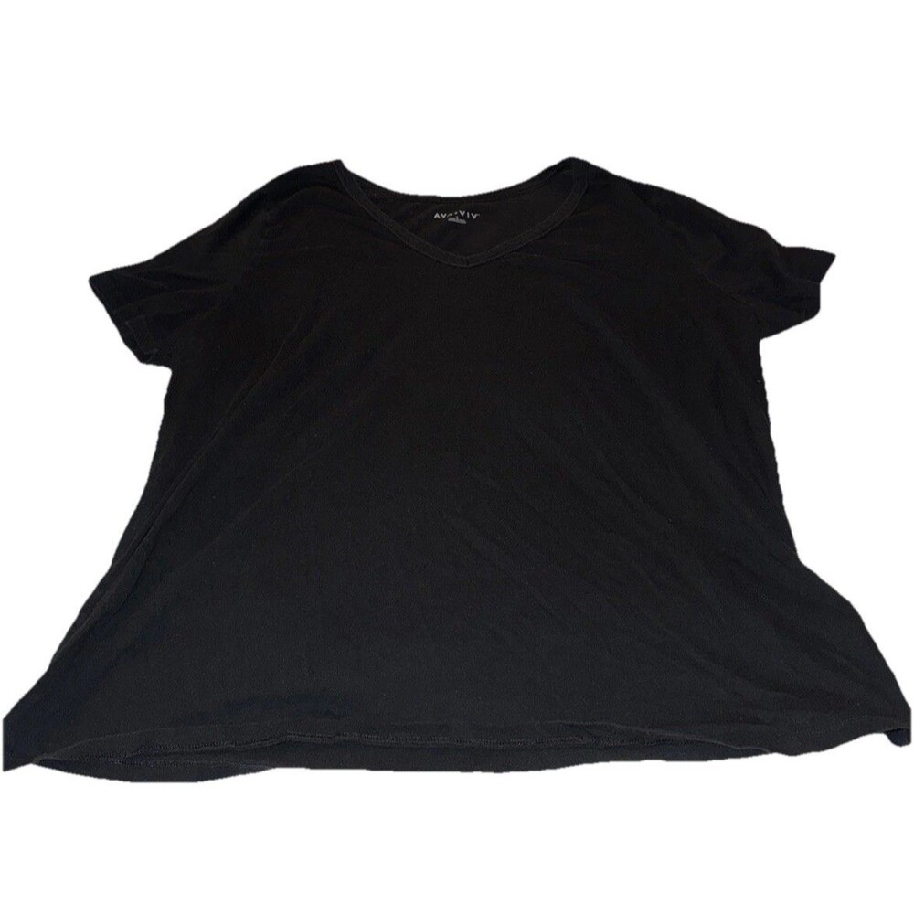 Ava Viv 1X Black Short Sleeve V-Neck Shirt